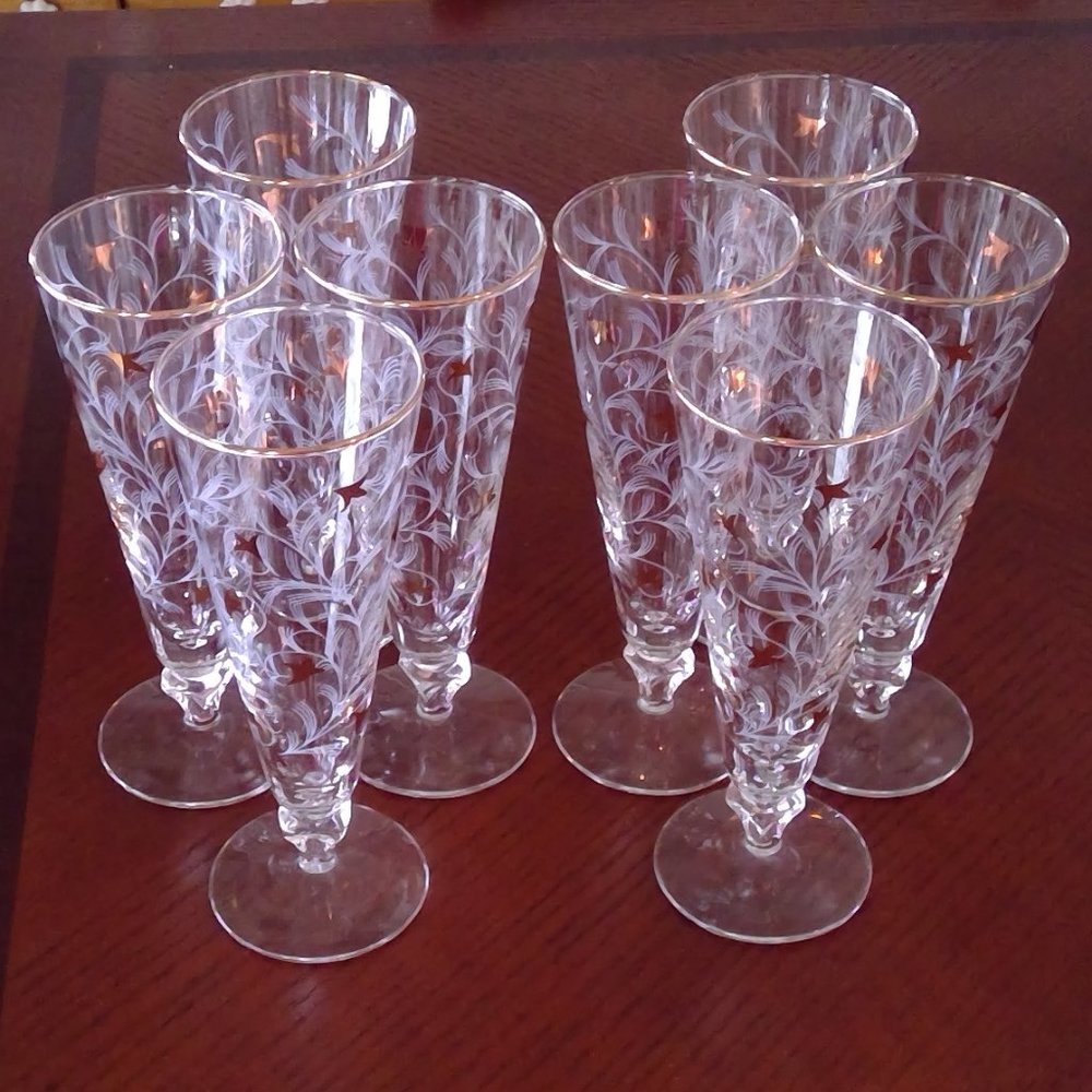 Libbey Gold and White Royal Fern Cocktail Glasses, S/8